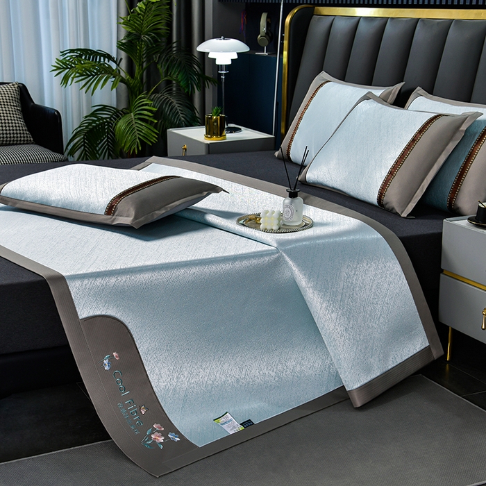 91家纺网 家纺一手货源 找家纺 小牛席业 2026新款超精密冰丝席-小斜纹系列凉席藤席冰藤席冰丝席竹席草席空调席乳胶席豆豆席 超精密冰丝席-小斜纹（蓝色）