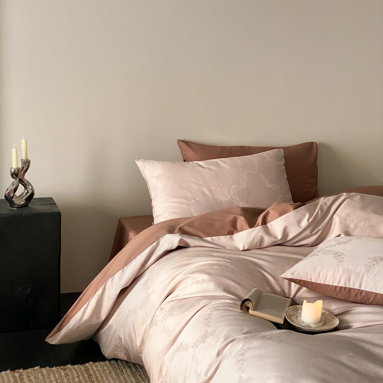 玉宇阁家居 2026新款50支双股全棉纯棉贡缎大提花四件套 缈缈-梦露