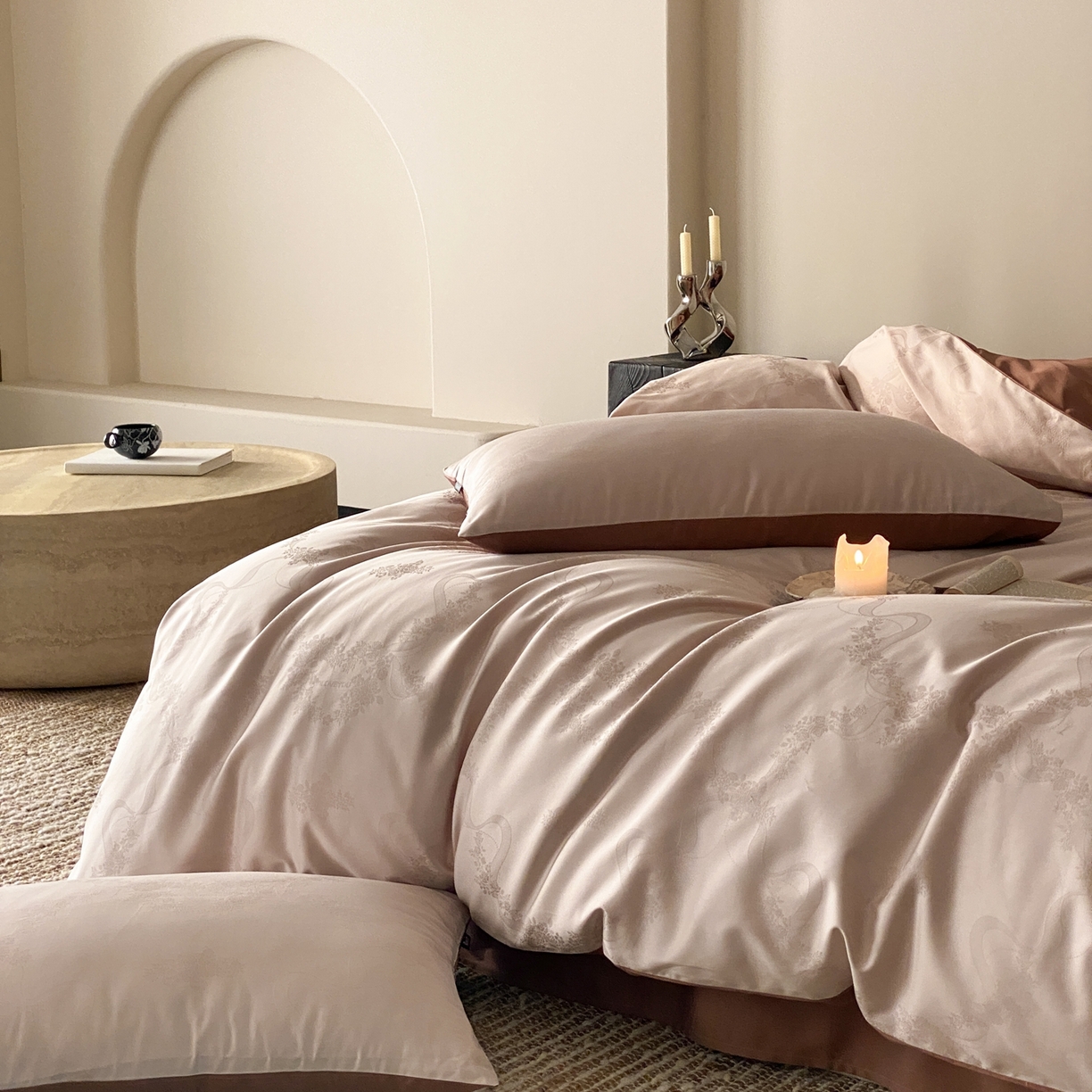 91家纺网 家纺一手货源 找家纺 玉宇阁家居 2026新款50支双股全棉纯棉贡缎大提花四件套 缈缈-梦露