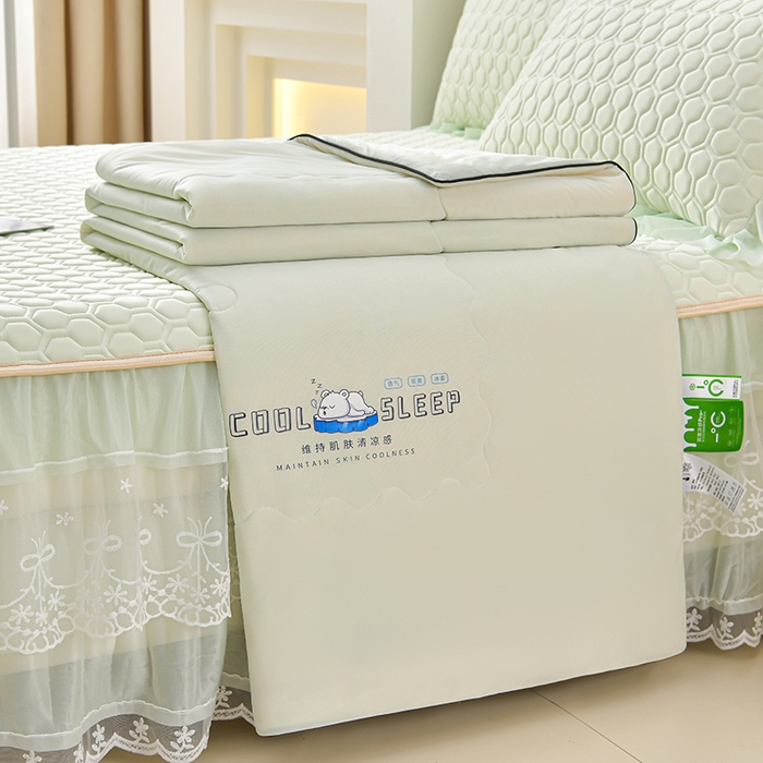 畅畅家纺 2026新款凉感丝唯美床裙夏被凉席三件套夏被四件套 唯美-青柠绿