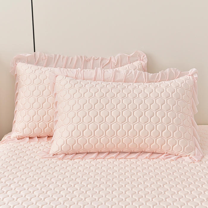 91家纺网 家纺一手货源 找家纺 畅畅家纺 2026新款凉感丝唯美床裙夏被凉席三件套夏被四件套 唯美-淡雅粉