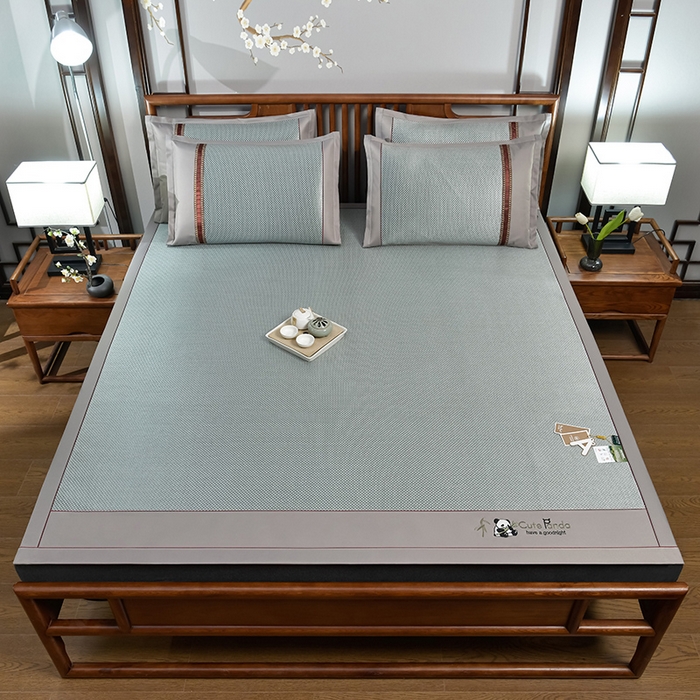 91家纺网 家纺一手货源 找家纺 小牛席业 2026新款加厚款-经典熊猫冰藤席系列-凉席藤席冰藤席竹席空调席草席冰丝席豆豆席乳胶席三件套 加厚款-经典熊猫冰藤席（绿色）