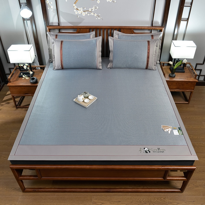 91家纺网 家纺一手货源 找家纺 小牛席业 2026新款加厚款-经典熊猫冰藤席系列-凉席藤席冰藤席竹席空调席草席冰丝席豆豆席乳胶席三件套 加厚款-经典熊猫冰藤席（蓝色）