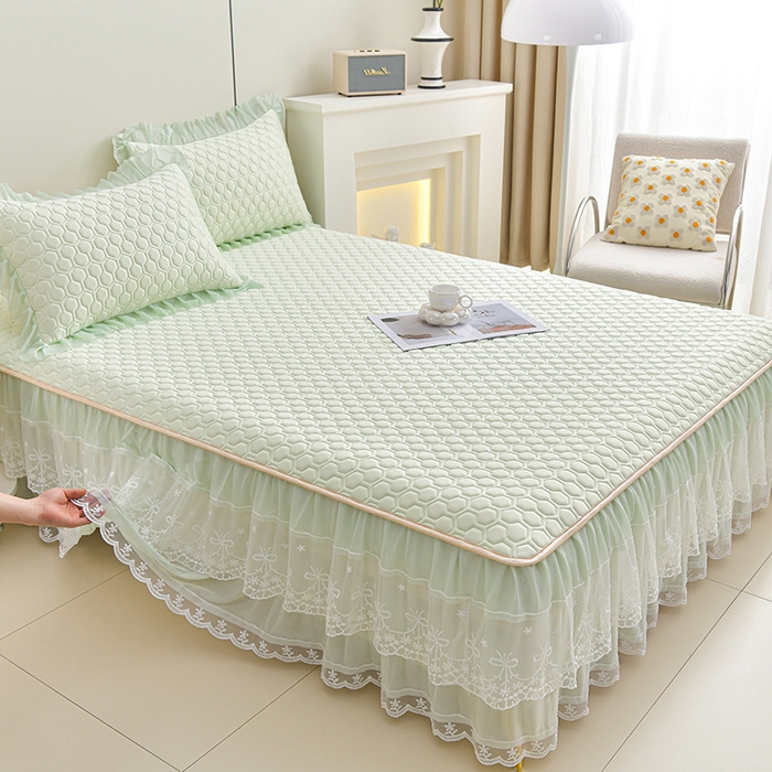 91家纺网 家纺一手货源 找家纺 畅畅家纺 2026新款凉感丝唯美床裙夏被凉席三件套夏被四件套 唯美-青柠绿