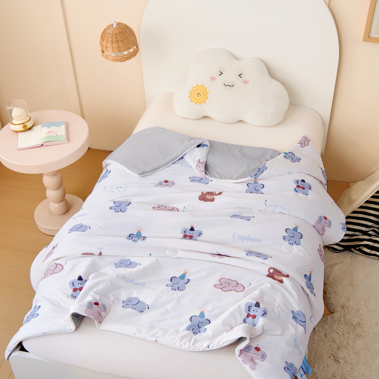 91家纺网 家纺一手货源 找家纺 御棉坊 御棉坊2026圆网A类凉感幼儿园夏凉被宝宝午睡薄被子儿童空调被夏被 顽皮小象