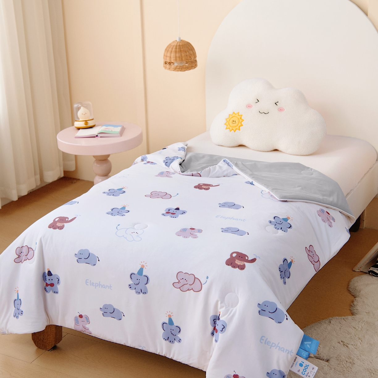 91家纺网 家纺一手货源 找家纺 御棉坊 御棉坊2026圆网A类凉感幼儿园夏凉被宝宝午睡薄被子儿童空调被夏被 顽皮小象