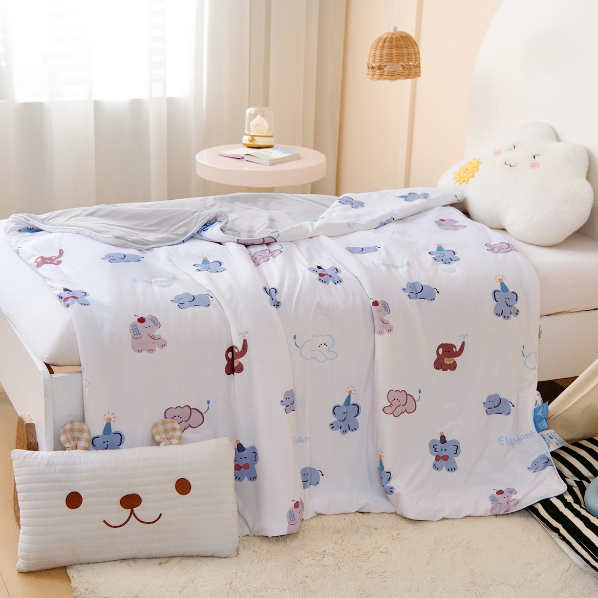 91家纺网 家纺一手货源 找家纺 御棉坊 御棉坊2026圆网A类凉感幼儿园夏凉被宝宝午睡薄被子儿童空调被夏被 顽皮小象