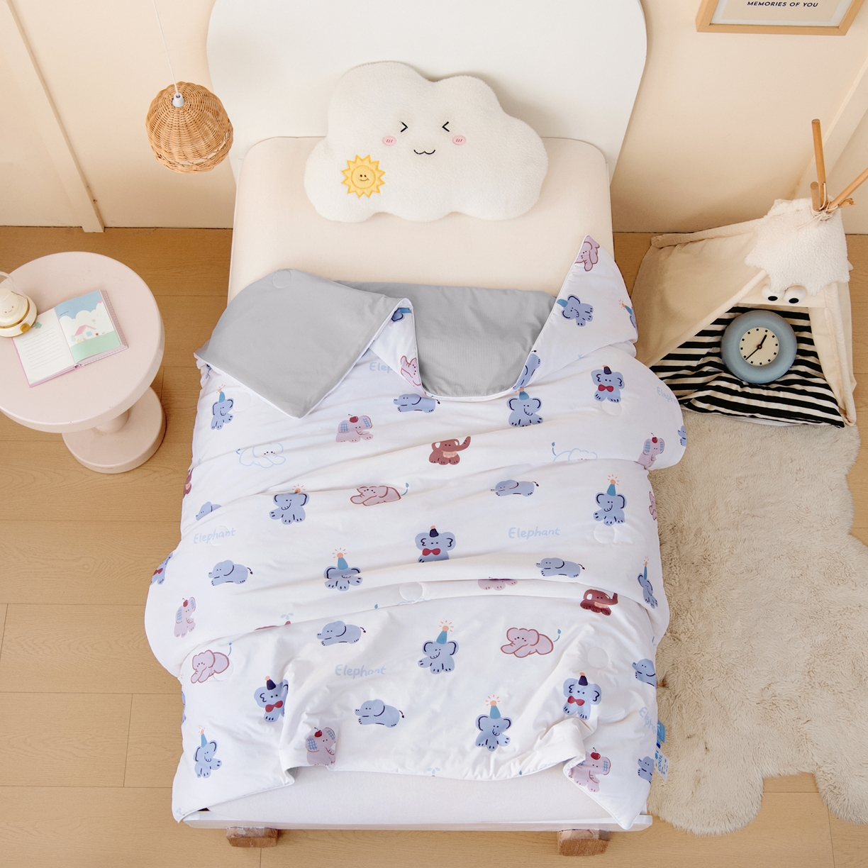 91家纺网 家纺一手货源 找家纺 御棉坊 御棉坊2026圆网A类凉感幼儿园夏凉被宝宝午睡薄被子儿童空调被夏被 顽皮小象