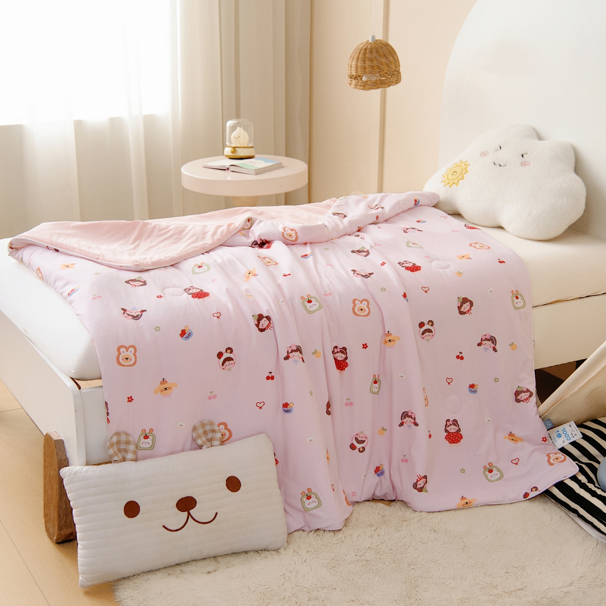 91家纺网 家纺一手货源 找家纺 御棉坊 御棉坊2026圆网A类凉感幼儿园夏凉被宝宝午睡薄被子儿童空调被夏被 粉粉女孩