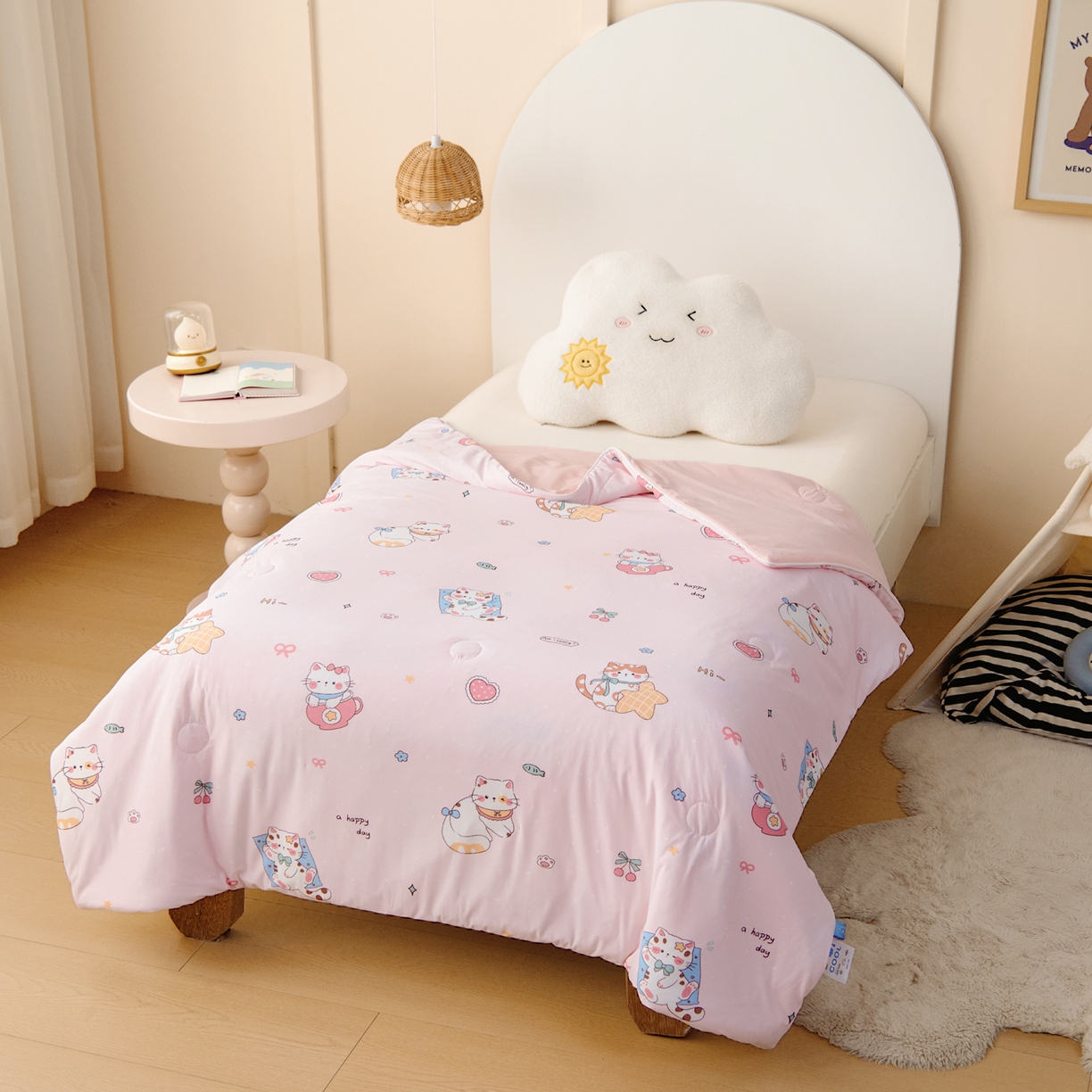 91家纺网 家纺一手货源 找家纺 御棉坊 御棉坊2026圆网A类凉感幼儿园夏凉被宝宝午睡薄被子儿童空调被夏被 开心猫咪