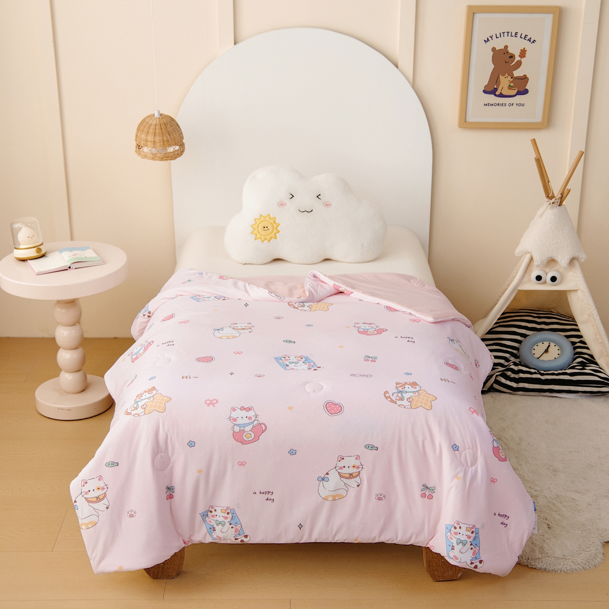 91家纺网 家纺一手货源 找家纺 御棉坊 御棉坊2026圆网A类凉感幼儿园夏凉被宝宝午睡薄被子儿童空调被夏被 开心猫咪