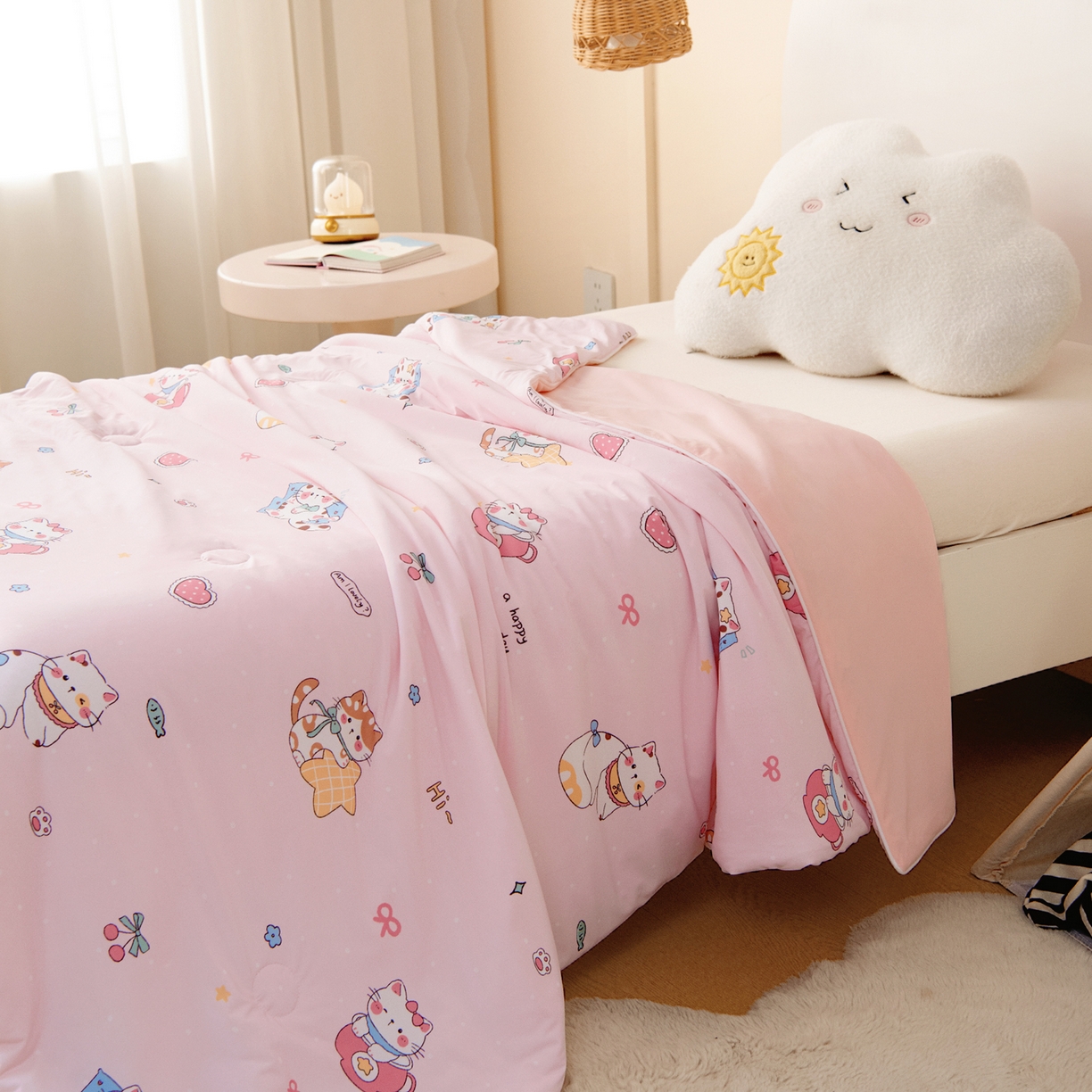 91家纺网 家纺一手货源 找家纺 御棉坊 御棉坊2026圆网A类凉感幼儿园夏凉被宝宝午睡薄被子儿童空调被夏被 开心猫咪