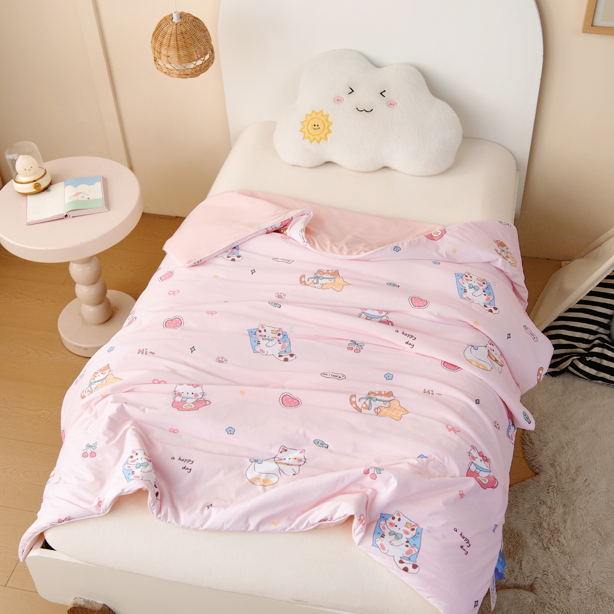 91家纺网 家纺一手货源 找家纺 御棉坊 御棉坊2026圆网A类凉感幼儿园夏凉被宝宝午睡薄被子儿童空调被夏被 开心猫咪