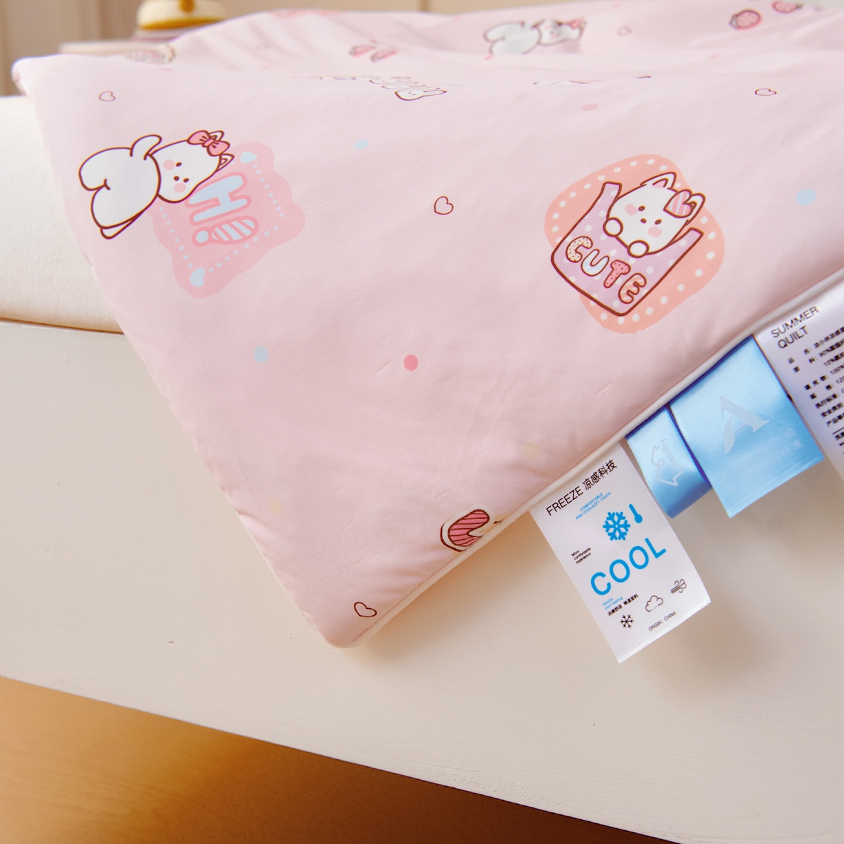 91家纺网 家纺一手货源 找家纺 御棉坊 御棉坊2026圆网A类凉感幼儿园夏凉被宝宝午睡薄被子儿童空调被夏被 草莓小猫