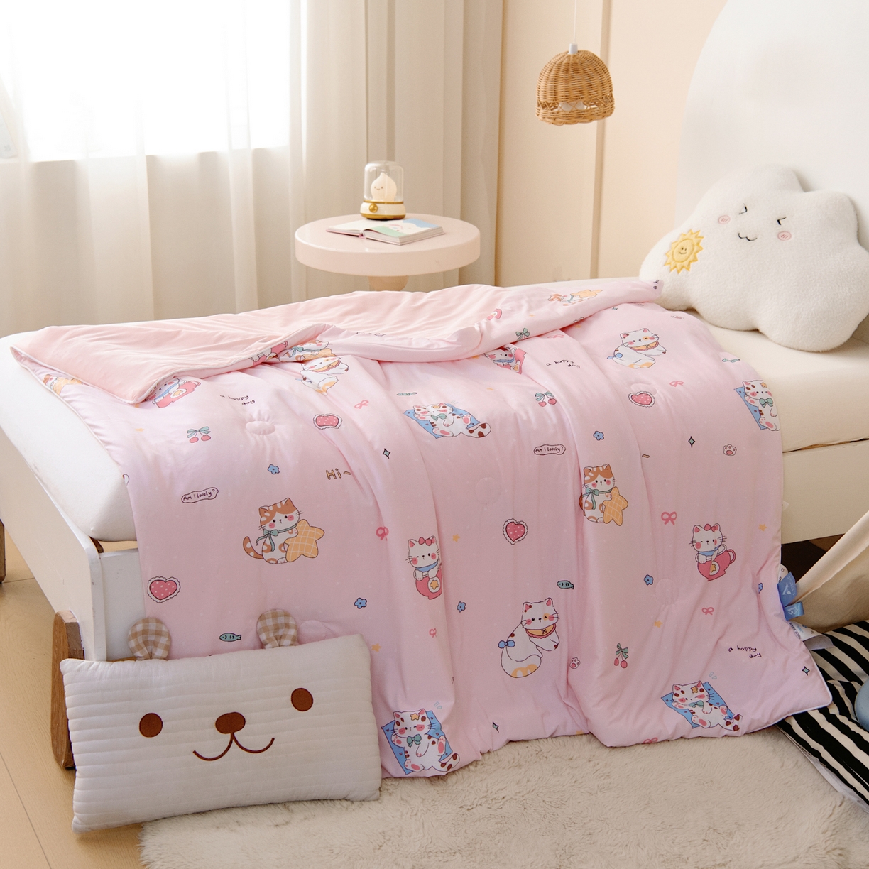 91家纺网 家纺一手货源 找家纺 御棉坊 御棉坊2026圆网A类凉感幼儿园夏凉被宝宝午睡薄被子儿童空调被夏被 开心猫咪