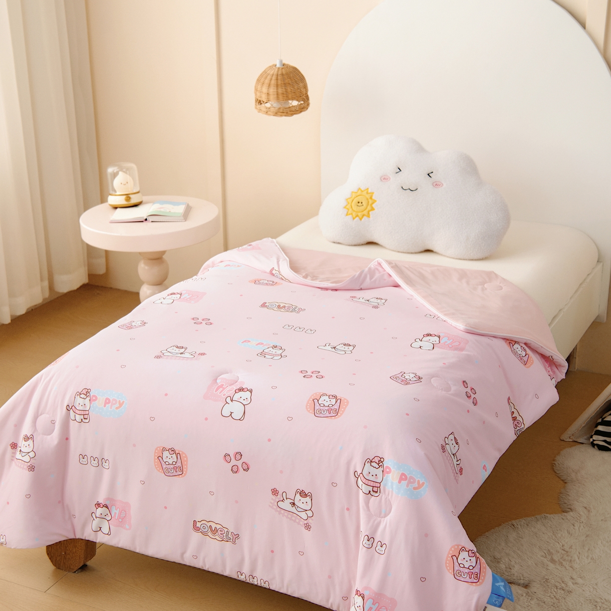 91家纺网 家纺一手货源 找家纺 御棉坊 御棉坊2026圆网A类凉感幼儿园夏凉被宝宝午睡薄被子儿童空调被夏被 草莓小猫