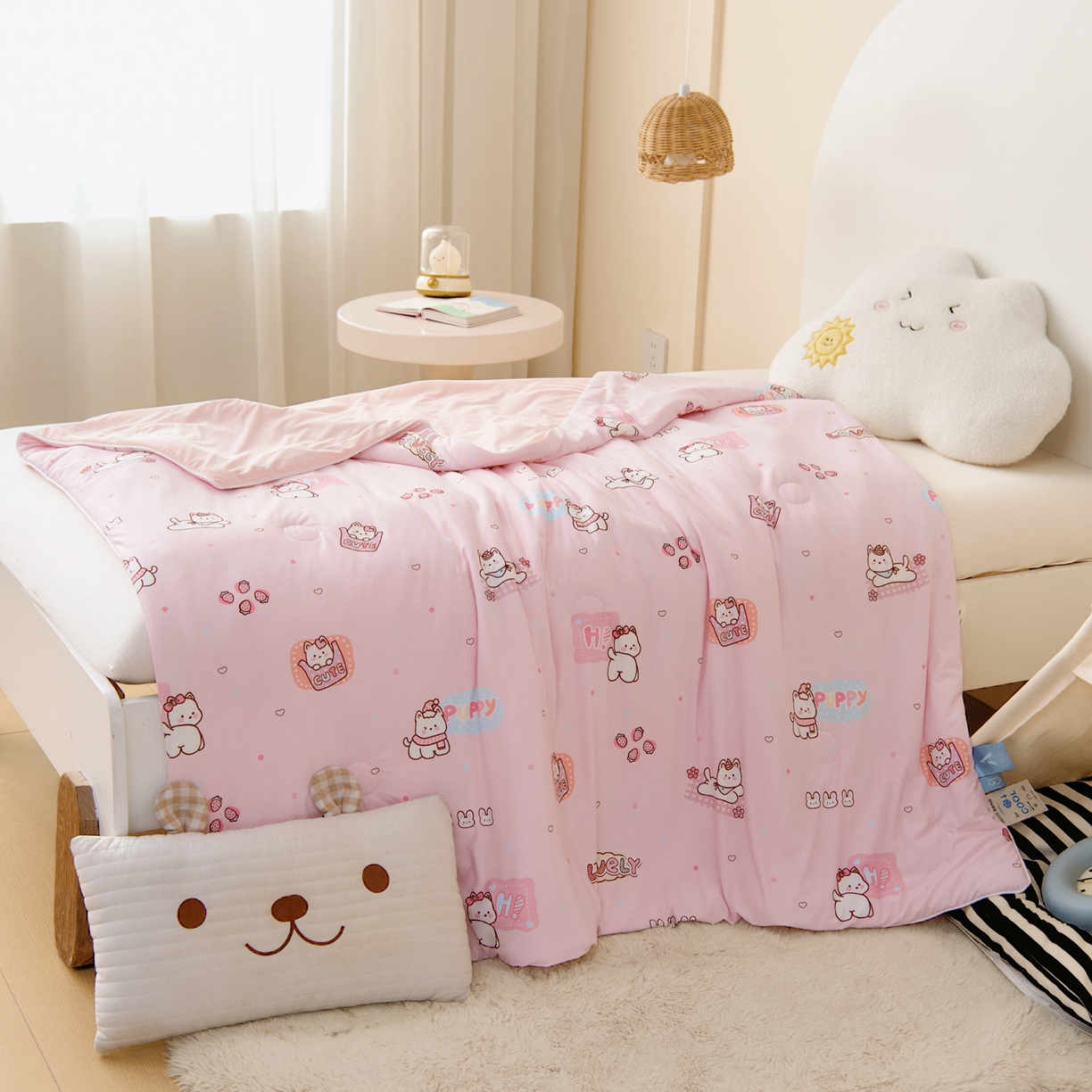 91家纺网 家纺一手货源 找家纺 御棉坊 御棉坊2026圆网A类凉感幼儿园夏凉被宝宝午睡薄被子儿童空调被夏被 草莓小猫