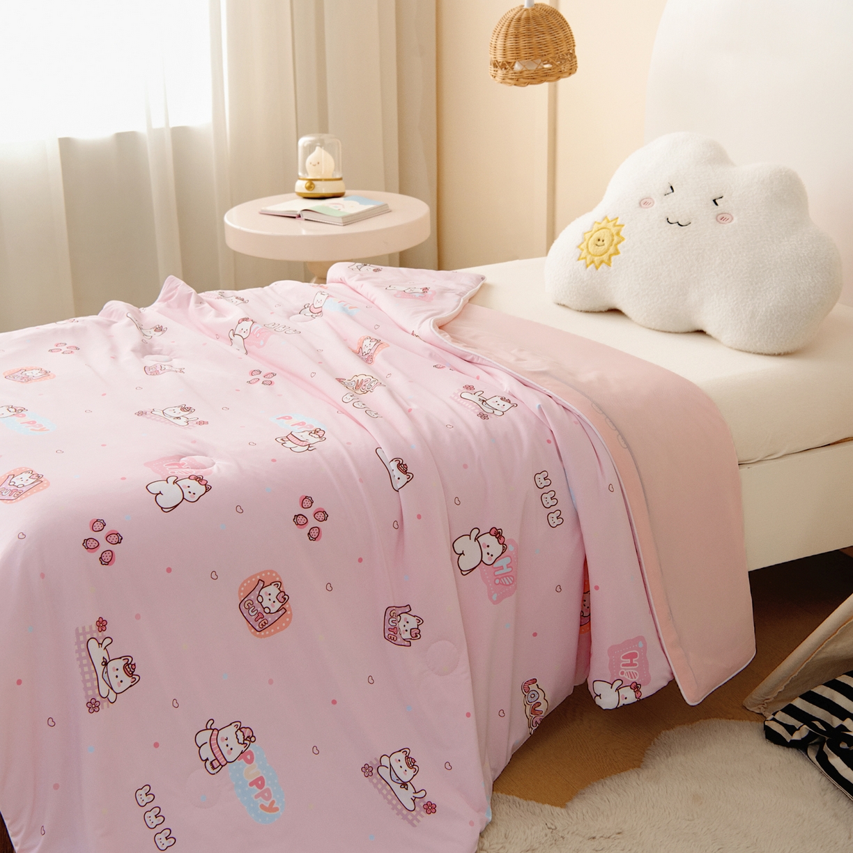 91家纺网 家纺一手货源 找家纺 御棉坊 御棉坊2026圆网A类凉感幼儿园夏凉被宝宝午睡薄被子儿童空调被夏被 草莓小猫