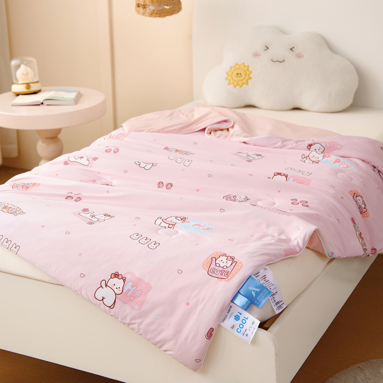 91家纺网 家纺一手货源 找家纺 御棉坊 御棉坊2026圆网A类凉感幼儿园夏凉被宝宝午睡薄被子儿童空调被夏被 草莓小猫