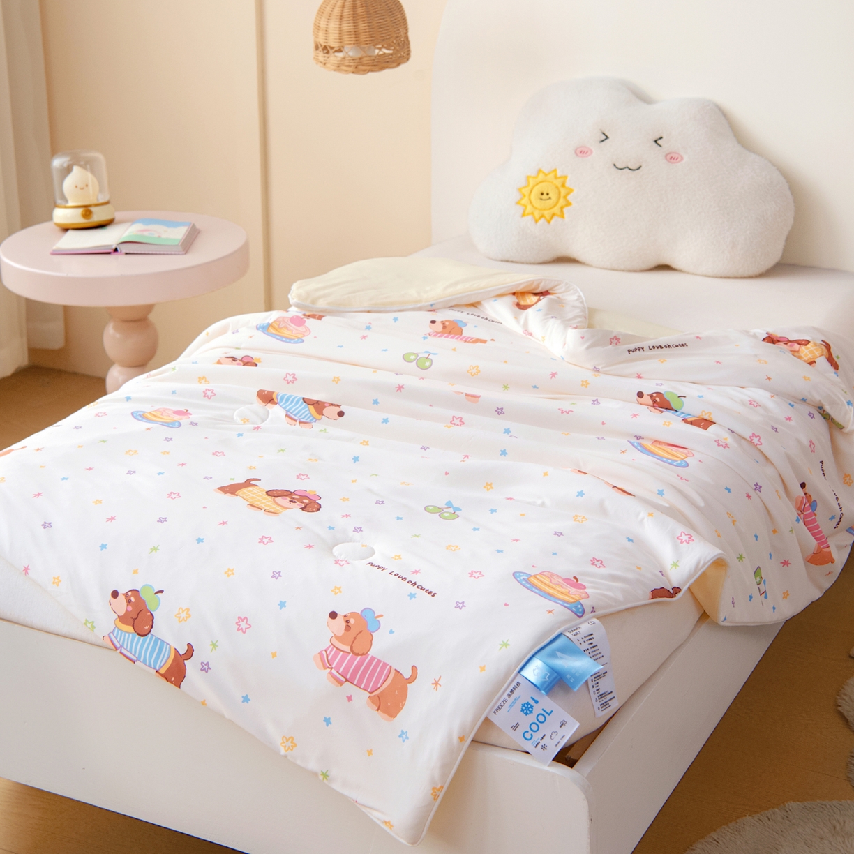 91家纺网 家纺一手货源 找家纺 御棉坊 御棉坊2026圆网A类凉感幼儿园夏凉被宝宝午睡薄被子儿童空调被夏被 星星狗