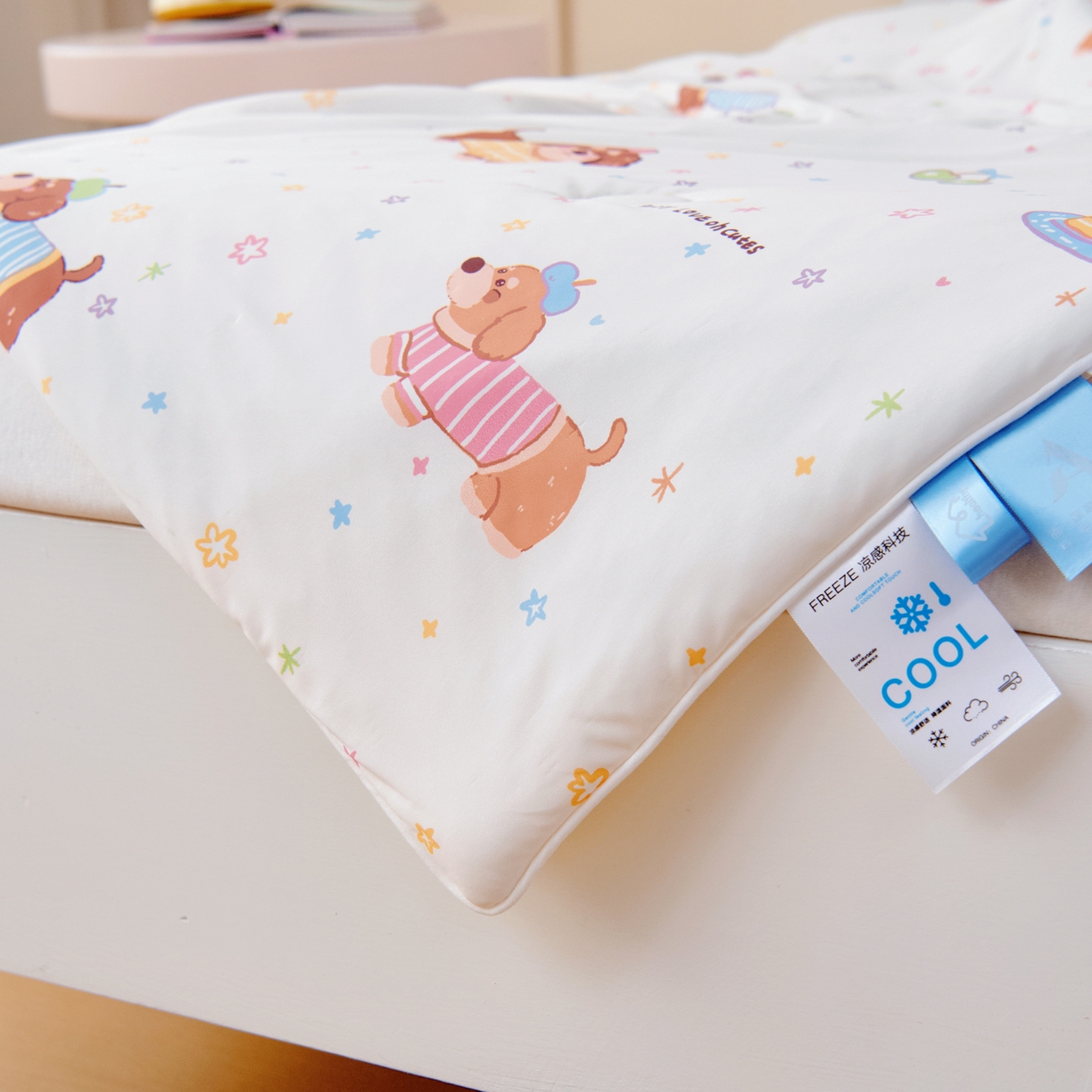 91家纺网 家纺一手货源 找家纺 御棉坊 御棉坊2026圆网A类凉感幼儿园夏凉被宝宝午睡薄被子儿童空调被夏被 星星狗