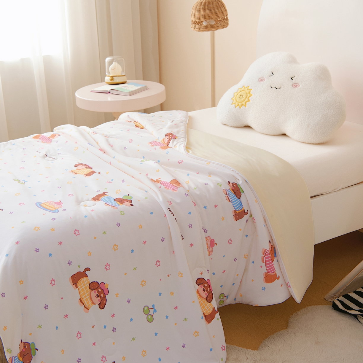 91家纺网 家纺一手货源 找家纺 御棉坊 御棉坊2026圆网A类凉感幼儿园夏凉被宝宝午睡薄被子儿童空调被夏被 星星狗