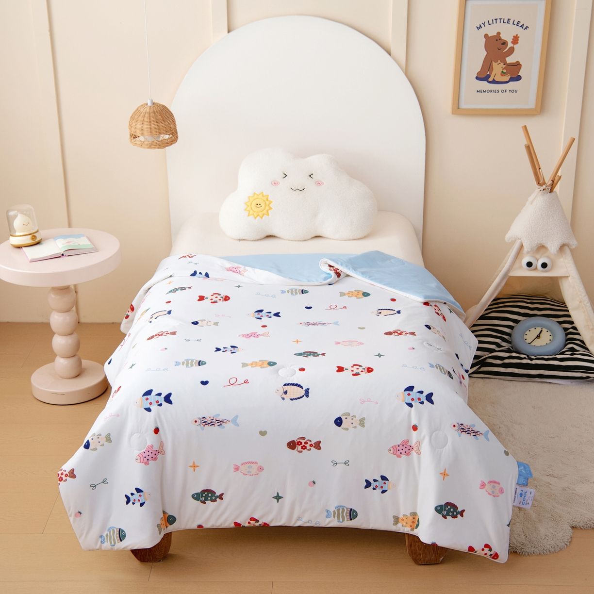 91家纺网 家纺一手货源 找家纺 御棉坊 御棉坊2026圆网A类凉感幼儿园夏凉被宝宝午睡薄被子儿童空调被夏被 游游小鱼