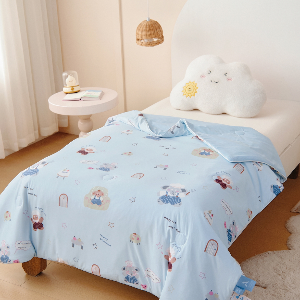 91家纺网 家纺一手货源 找家纺 御棉坊 御棉坊2026圆网A类凉感幼儿园夏凉被宝宝午睡薄被子儿童空调被夏被 小象蛋糕坊