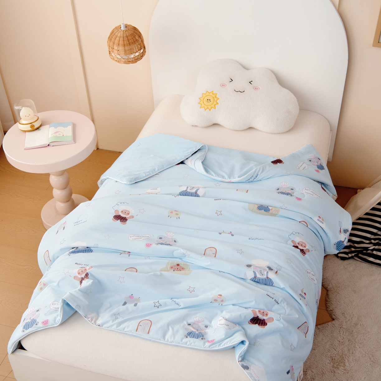 91家纺网 家纺一手货源 找家纺 御棉坊 御棉坊2026圆网A类凉感幼儿园夏凉被宝宝午睡薄被子儿童空调被夏被 小象蛋糕坊