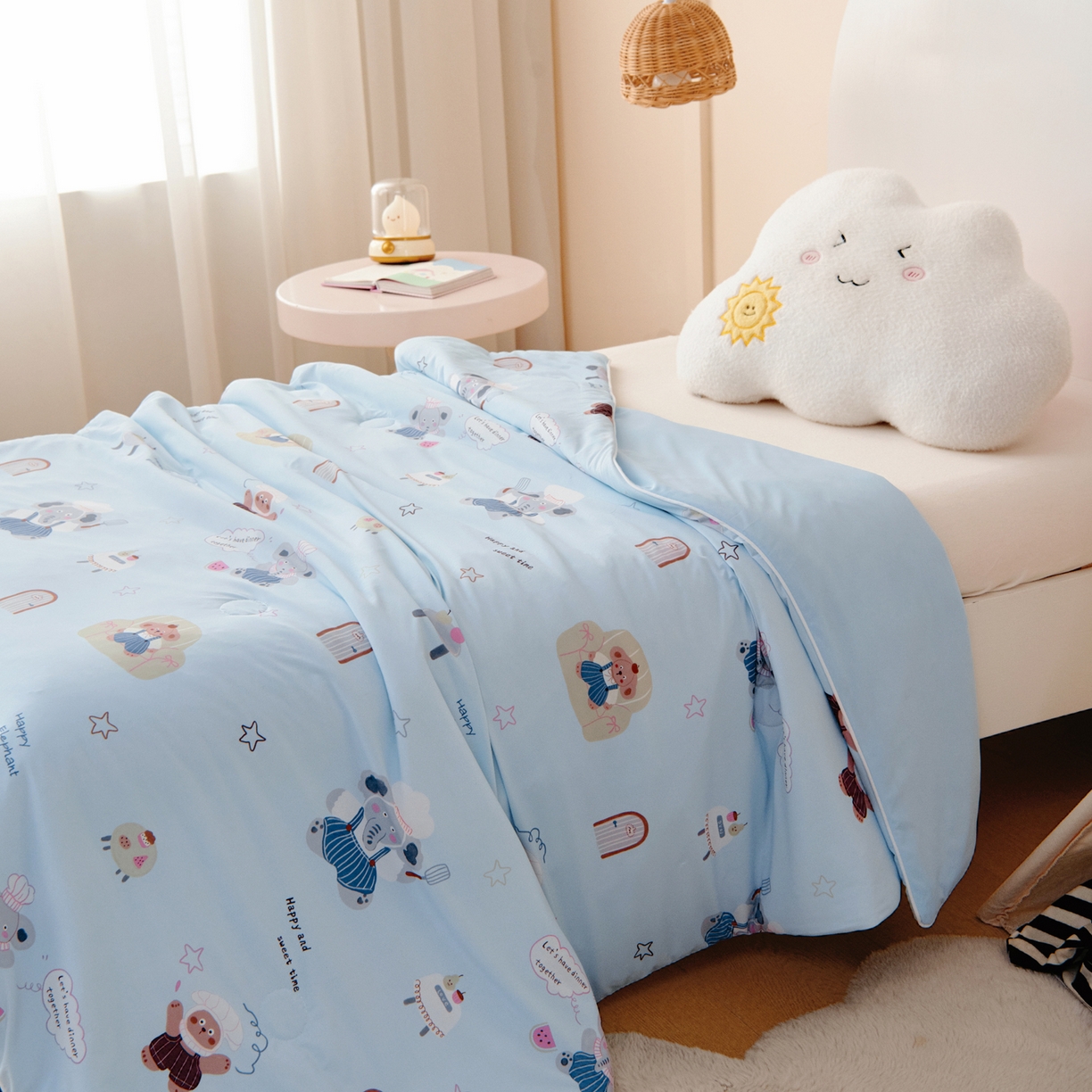 91家纺网 家纺一手货源 找家纺 御棉坊 御棉坊2026圆网A类凉感幼儿园夏凉被宝宝午睡薄被子儿童空调被夏被 小象蛋糕坊