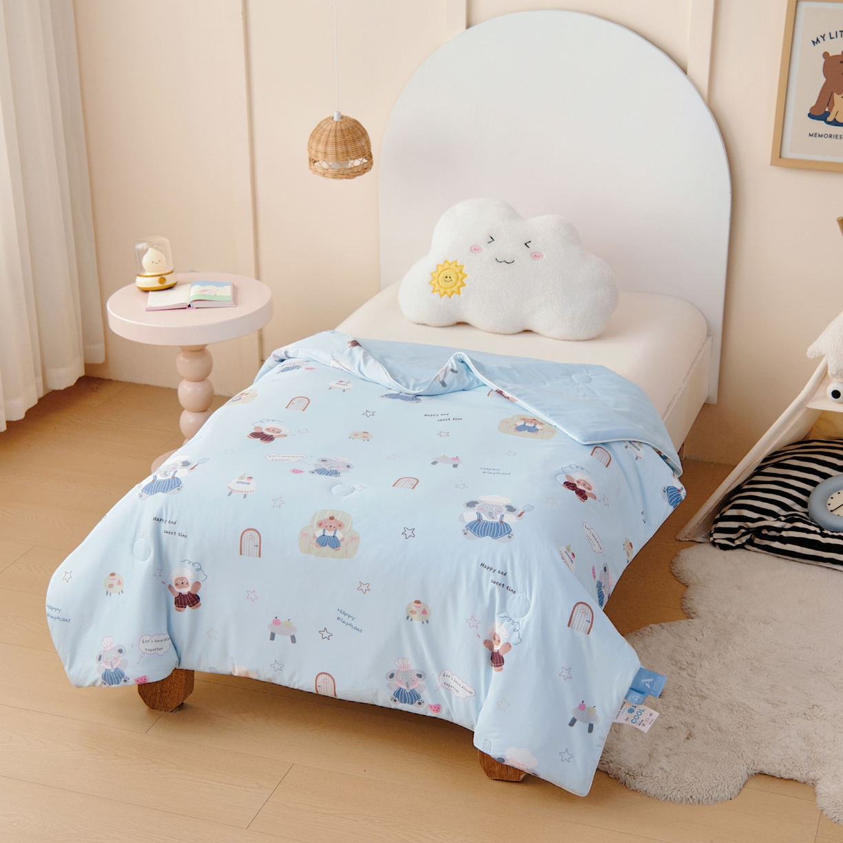 91家纺网 家纺一手货源 找家纺 御棉坊 御棉坊2026圆网A类凉感幼儿园夏凉被宝宝午睡薄被子儿童空调被夏被 小象蛋糕坊