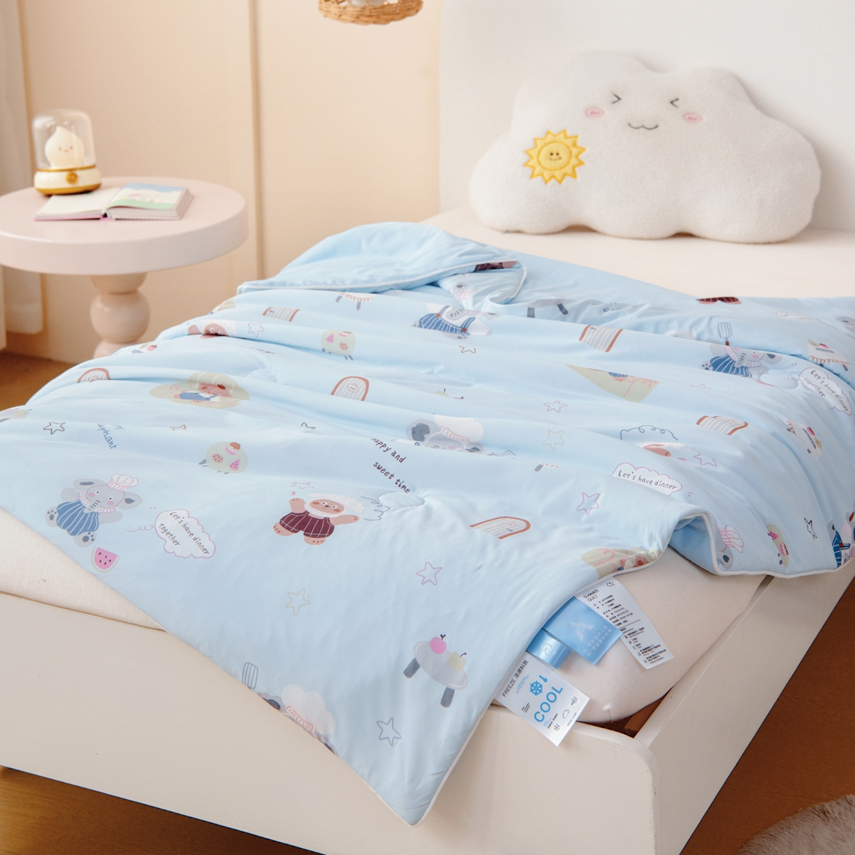 91家纺网 家纺一手货源 找家纺 御棉坊 御棉坊2026圆网A类凉感幼儿园夏凉被宝宝午睡薄被子儿童空调被夏被 小象蛋糕坊