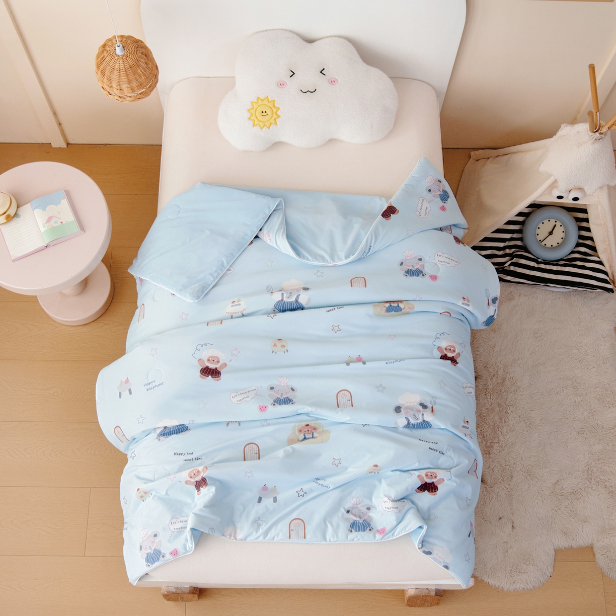 91家纺网 家纺一手货源 找家纺 御棉坊 御棉坊2026圆网A类凉感幼儿园夏凉被宝宝午睡薄被子儿童空调被夏被 小象蛋糕坊