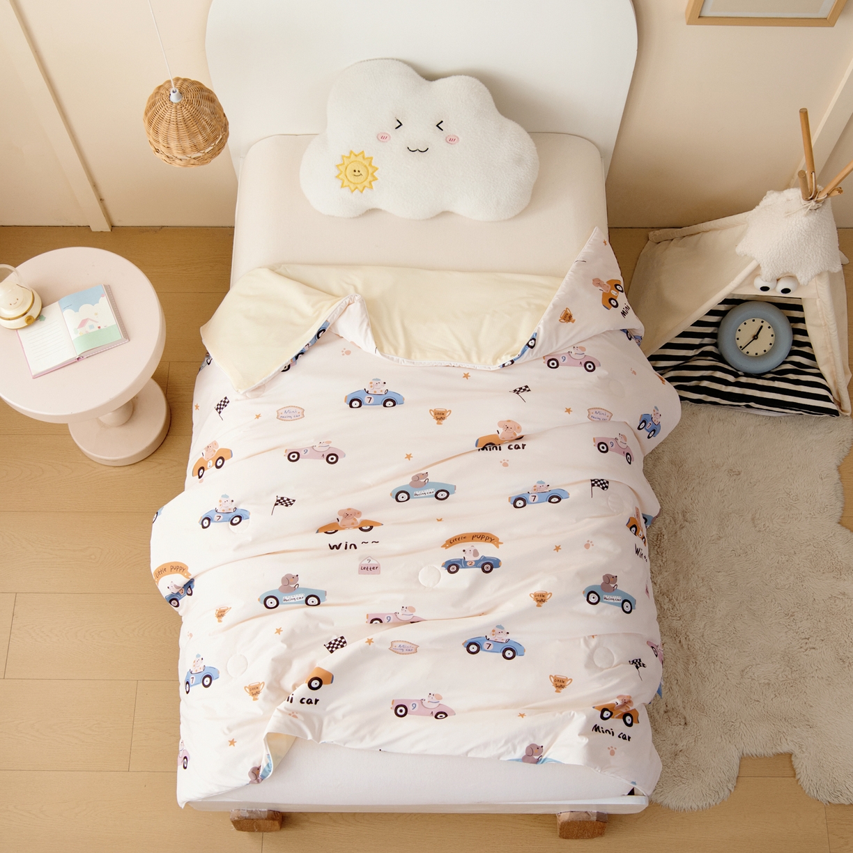 91家纺网 家纺一手货源 找家纺 御棉坊 御棉坊2026圆网A类凉感幼儿园夏凉被宝宝午睡薄被子儿童空调被夏被 波比赛车-米