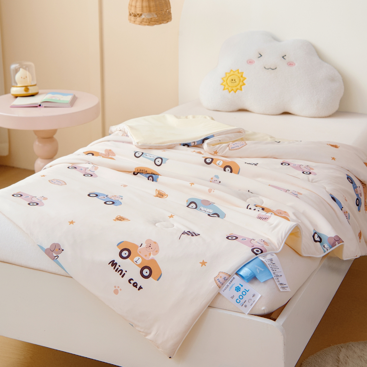 91家纺网 家纺一手货源 找家纺 御棉坊 御棉坊2026圆网A类凉感幼儿园夏凉被宝宝午睡薄被子儿童空调被夏被 波比赛车-米