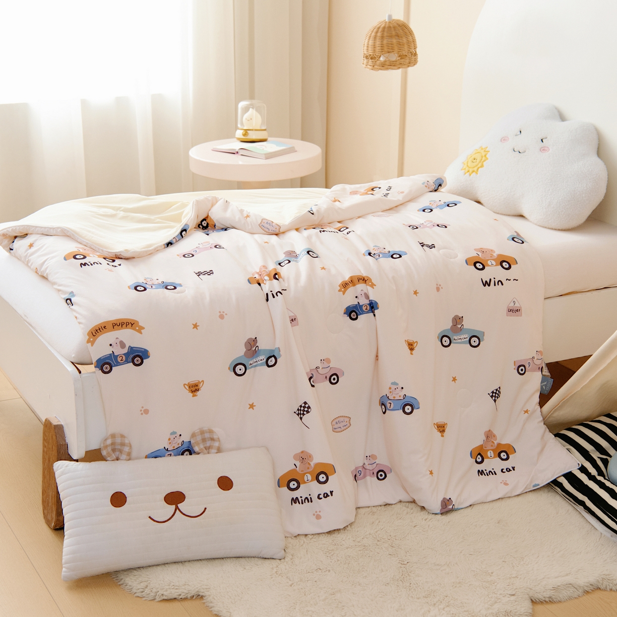 91家纺网 家纺一手货源 找家纺 御棉坊 御棉坊2026圆网A类凉感幼儿园夏凉被宝宝午睡薄被子儿童空调被夏被 波比赛车-米