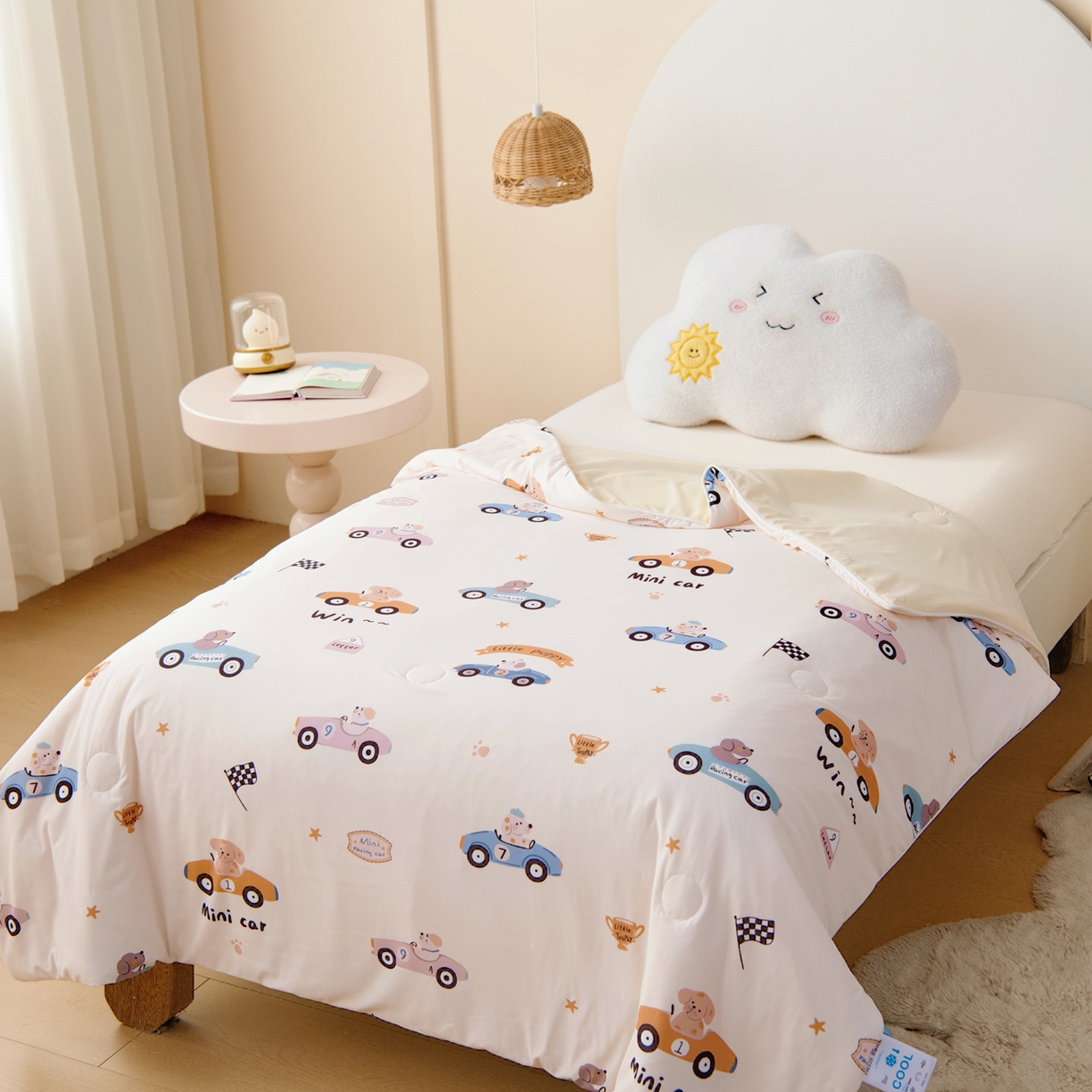 91家纺网 家纺一手货源 找家纺 御棉坊 御棉坊2026圆网A类凉感幼儿园夏凉被宝宝午睡薄被子儿童空调被夏被 波比赛车-米