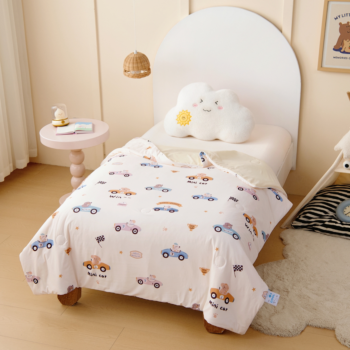 91家纺网 家纺一手货源 找家纺 御棉坊 御棉坊2026圆网A类凉感幼儿园夏凉被宝宝午睡薄被子儿童空调被夏被 波比赛车-米