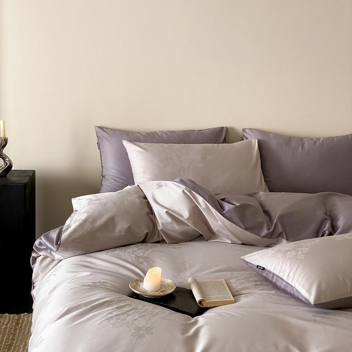 91家纺网 家纺一手货源 找家纺 玉宇阁家居 2026新款50支双股全棉纯棉贡缎大提花四件套 浅云微黛