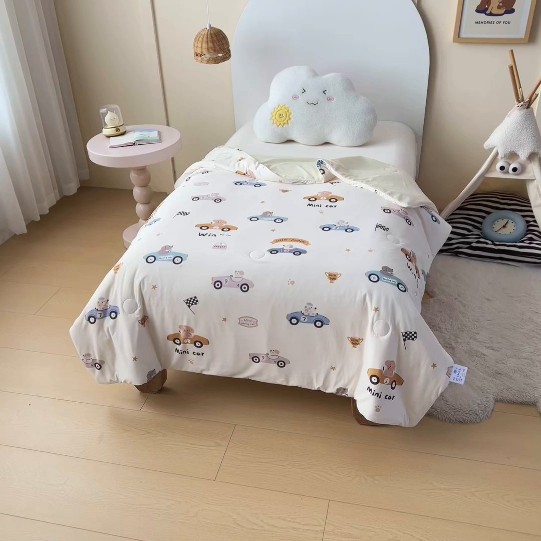 91家纺网 家纺一手货源 找家纺 御棉坊 御棉坊2026圆网A类凉感幼儿园夏凉被宝宝午睡薄被子儿童空调被夏被 波比赛车-米