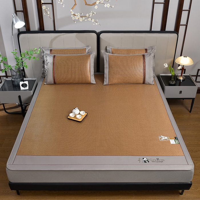 91家纺网 家纺一手货源 找家纺 小牛席业 2026新款加厚款-经典熊猫冰藤席（床笠款）凉席藤席冰藤席竹席空调席草席冰丝席豆豆席乳胶席三件套 加厚款-熊猫冰藤席（床笠款）-咖色