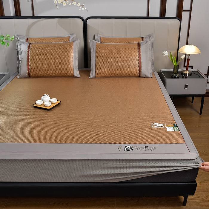 91家纺网 家纺一手货源 找家纺 小牛席业 2026新款加厚款-经典熊猫冰藤席（床笠款）凉席藤席冰藤席竹席空调席草席冰丝席豆豆席乳胶席三件套 加厚款-熊猫冰藤席（床笠款）-咖色