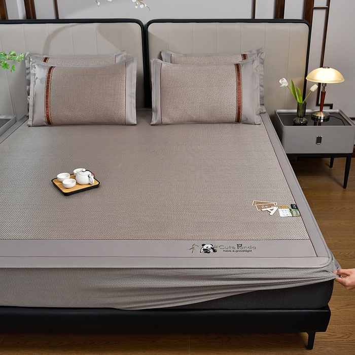 91家纺网 家纺一手货源 找家纺 小牛席业 2026新款加厚款-经典熊猫冰藤席（床笠款）凉席藤席冰藤席竹席空调席草席冰丝席豆豆席乳胶席三件套 加厚款-熊猫冰藤席（床笠款）-香槟