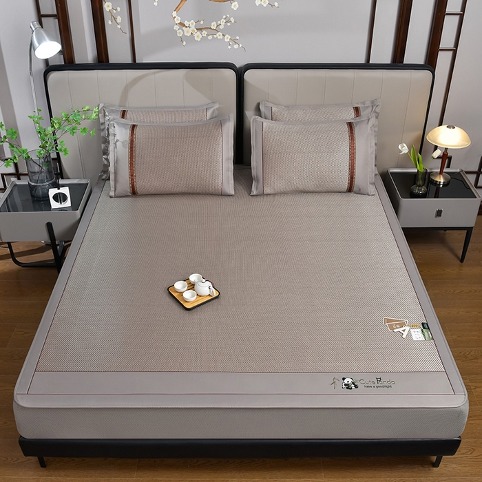 91家纺网 家纺一手货源 找家纺 小牛席业 2026新款加厚款-经典熊猫冰藤席（床笠款）凉席藤席冰藤席竹席空调席草席冰丝席豆豆席乳胶席三件套 加厚款-熊猫冰藤席（床笠款）-香槟