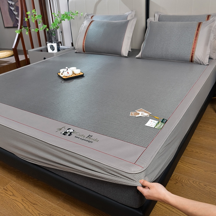 91家纺网 家纺一手货源 找家纺 小牛席业 2026新款加厚款-经典熊猫冰藤席（床笠款）凉席藤席冰藤席竹席空调席草席冰丝席豆豆席乳胶席三件套 加厚款-熊猫冰藤席（床笠款）-黑咖