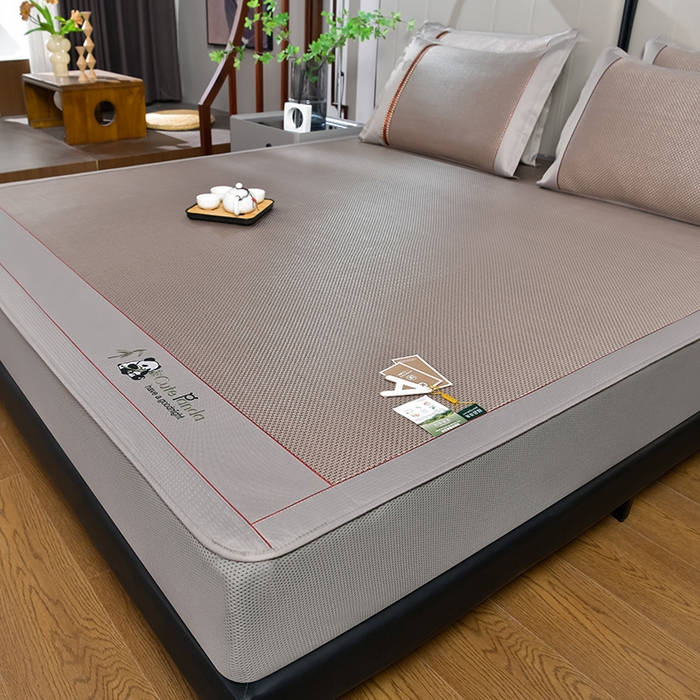 小牛席业 2026新款加厚款-经典熊猫冰藤席（床笠款）凉席藤席冰藤席竹席空调席草席冰丝席豆豆席乳胶席三件套 加厚款-熊猫冰藤席（床笠款）-香槟