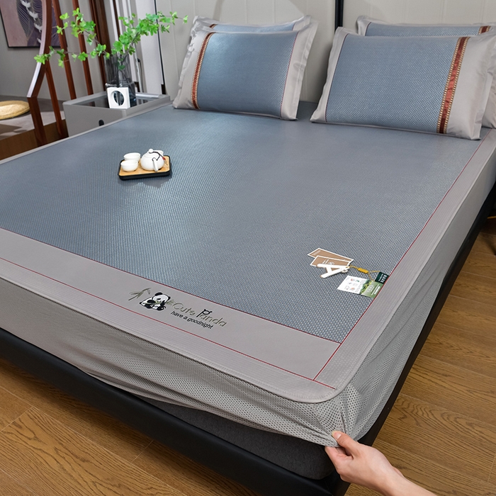 91家纺网 家纺一手货源 找家纺 小牛席业 2026新款加厚款-经典熊猫冰藤席（床笠款）凉席藤席冰藤席竹席空调席草席冰丝席豆豆席乳胶席三件套 加厚款-熊猫冰藤席（床笠款）-蓝色