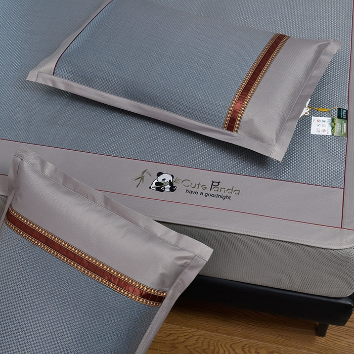 91家纺网 家纺一手货源 找家纺 小牛席业 2026新款加厚款-经典熊猫冰藤席（床笠款）凉席藤席冰藤席竹席空调席草席冰丝席豆豆席乳胶席三件套 加厚款-熊猫冰藤席（床笠款）-蓝色