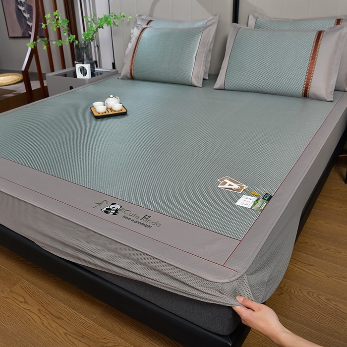 91家纺网 家纺一手货源 找家纺 小牛席业 2026新款加厚款-经典熊猫冰藤席（床笠款）凉席藤席冰藤席竹席空调席草席冰丝席豆豆席乳胶席三件套 加厚款-熊猫冰藤席（床笠款）-绿色