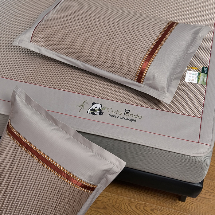 91家纺网 家纺一手货源 找家纺 小牛席业 2026新款加厚款-经典熊猫冰藤席（床笠款）凉席藤席冰藤席竹席空调席草席冰丝席豆豆席乳胶席三件套 加厚款-熊猫冰藤席（床笠款）-香槟